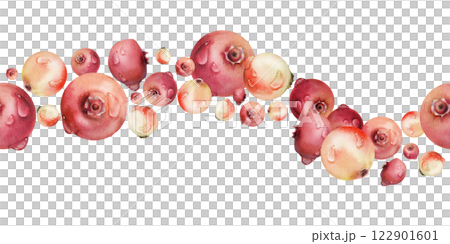 Lingonberry cranberry hand drawn in watercolor, scattered ripe forest berry group, dew drops, bearberry teaberry. Seamless banner isolated illustration. Home preserves, textile stationery, recipe book Lingonberry cranberry hand drawn in watercolor, scattered ripe forest berry group, dew drops, bearberry teaberry. Seamless banner isolated illustration. Home preserves, textile stationery, recipe book 122901601
