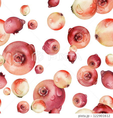 Lingonberry cranberry hand drawn in watercolor, scattered ripe forest berry group, dew drops, bearberry teaberry. Seamless pattern isolated illustration. Textile, scrapbooking, farmers market menu Lingonberry cranberry hand drawn in watercolor, scattered ripe forest berry group, dew drops, bearberry teaberry. Seamless pattern isolated illustration. Textile, scrapbooking, farmers market menu 122901612