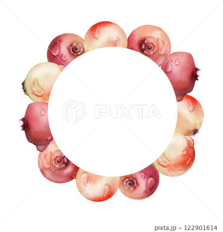 Lingonberry cranberry hand drawn in watercolor, group of scattered ripe forest berry, dew drops, bearberry teaberry. Wreath frame isolated illustration. Restaurant, dessert cafe menu, farmers market Lingonberry cranberry hand drawn in watercolor, group of scattered ripe forest berry, dew drops, bearberry teaberry. Wreath frame isolated illustration. Restaurant, dessert cafe menu, farmers market 122901614