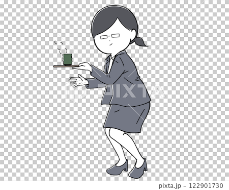 A female office worker with glasses offering tea 122901730