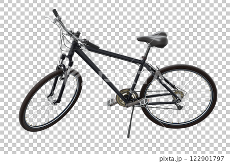 Black bicycle standing on kickstand Black bicycle standing on kickstand 122901797