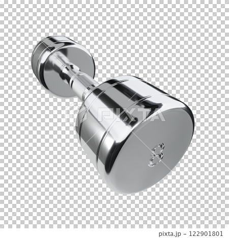 Round Chrome Dumbbell with number 8, weightlifting gym equipment wide angle view Round Chrome Dumbbell with number 8, weightlifting gym equipment wide angle view 122901801