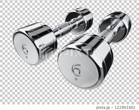Two blank Round Dumbbells with number 6, chrome weightlifting gym equipment 122901802
