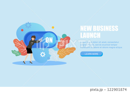 Business women turn on switch. New business launch. 122901874