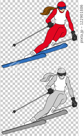 スキー、アルペン競技の選手のイラストセット 122901886