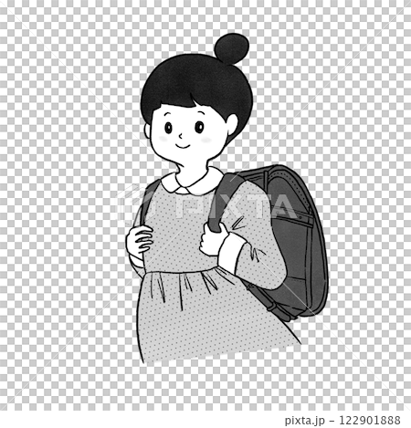 小學女孩背著書包 122901888