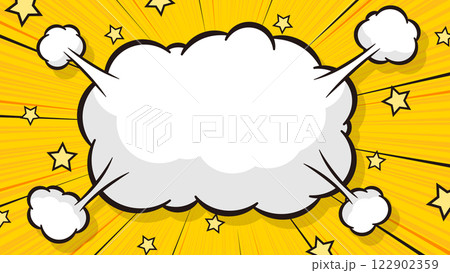 16:9のフレーム背景素材：アメコミ風の爆発した雲型の吹き出しのベクターイラスト 122902359