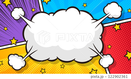 16:9のフレーム背景素材:アメコミ風の爆発した雲型の吹き出しのベクターイラスト 16:9のフレーム背景素材:アメコミ風の爆発した雲型の吹き出しのベクターイラスト 122902361