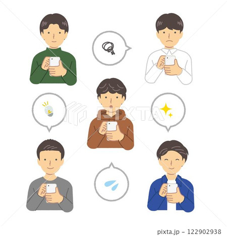 スマートフォンを使う男性イラストセット スマートフォンを使う男性イラストセット 122902938