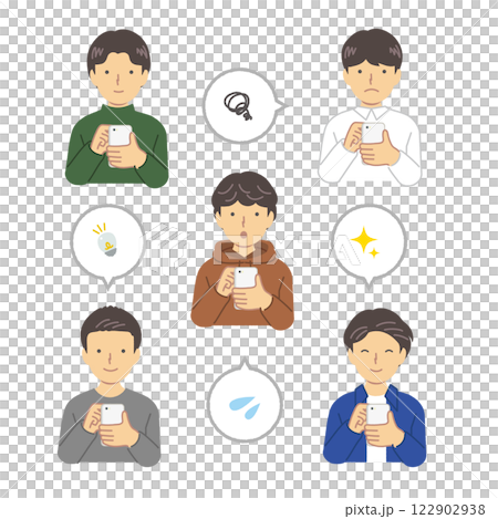 スマートフォンを使う男性イラストセット スマートフォンを使う男性イラストセット 122902938
