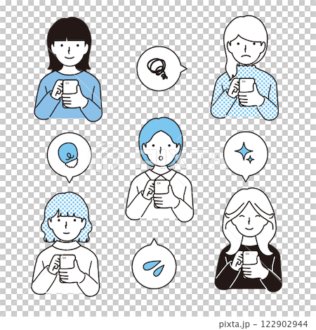 Illustration set of a woman using a smartphone 122902944