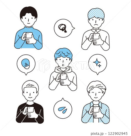 スマートフォンを使う男性イラストセット スマートフォンを使う男性イラストセット 122902945