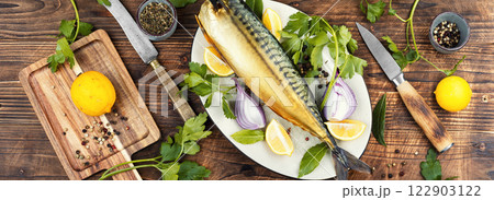Whole smoked mackerels. 122903122