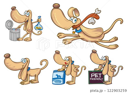 Funny Dog set in different poses. Collection isolated in cartoon style. vector illustration Funny Dog set in different poses. Collection isolated in cartoon style. vector illustration 122903259