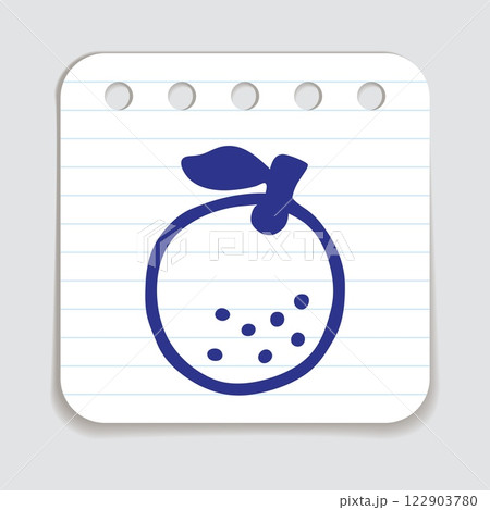 Citrus orange or lemon doodle icon hand drawn with blue pen on a notepaper 122903780