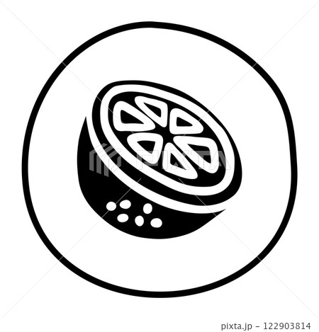 Citrus orange or lemon doodle icon hand drawn with black line in freehand style Citrus orange or lemon doodle icon hand drawn with black line in freehand style 122903814