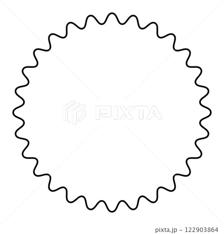 Circle frame with serpentine line. Snake-like border and decorative surround formed by a single wavy line, which moves in the form of a sine wave. Isolated black and white illustration over white. 122903864