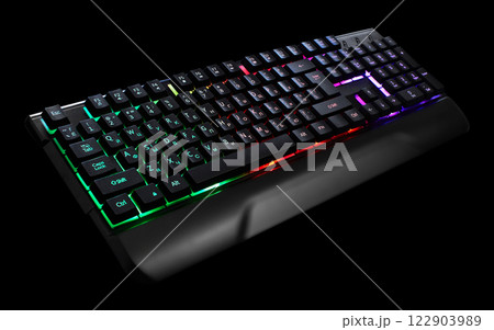 Gaming keyboard with RGB light on black Gaming keyboard with RGB light on black 122903989