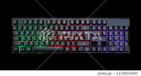 Gaming keyboard with RGB light on black Gaming keyboard with RGB light on black 122903990