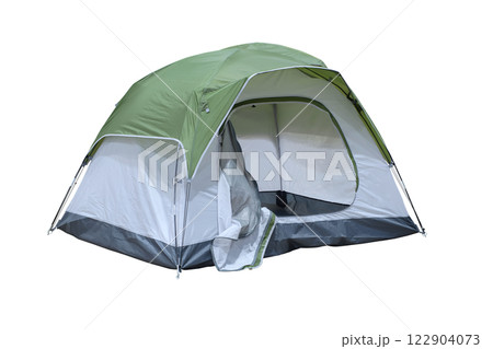Object cutout open medium size tourist tent for camping on travel outdoor Object cutout open medium size tourist tent for camping on travel outdoor 122904073