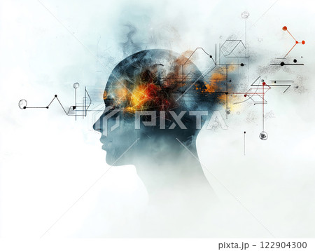 Conceptual minimalist depiction of ADHD: a silhouette of a human head Abstract digital portrait 122904300