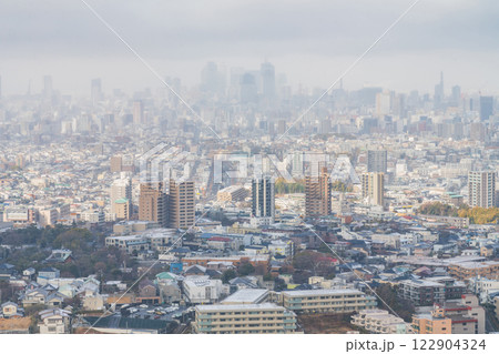 雪の名古屋市街地、東山スカイタワーからの眺め〈愛知県名古屋市〉 122904324