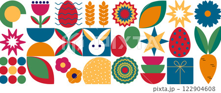 Seamless Easter pattern in modern minimalist style with geometric shapes, eggs. Abstract template for poster, branding, advertising, postcard, prints, banner. 122904608