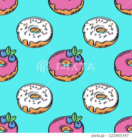 Donut colorful seamless pattern vector illustration. 122905347