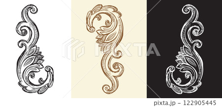 Hand drawing baroque design elements vector illustration set 122905445