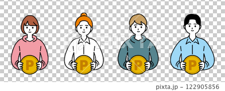 Illustration set of people who are happy to earn points Illustration set of people who are happy to earn points 122905856