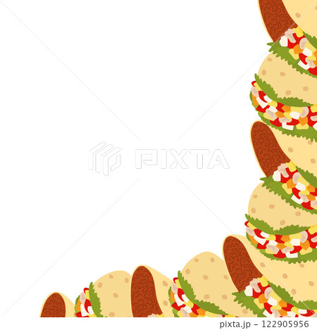 Tacos stuffed greens, meat and vegetables Corner Frame border. Taco Day Copy space Template concept 122905956