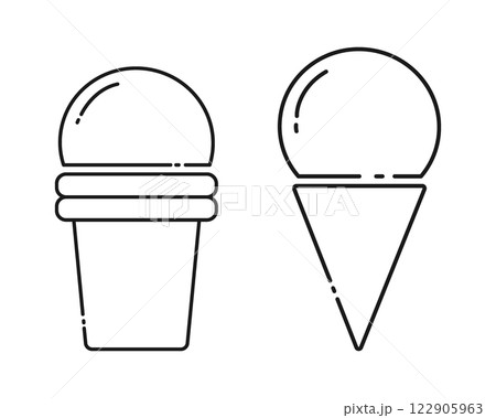 Ice cream in a waffle cup and cone. linear icon in minimalist style World Ice Cream Day Icon concept 122905963