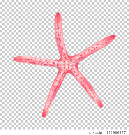 Pink five pointed starfish. Ocean mollusk. Watercolor and marker illustration. Marine theme of the underwater world. Hand drawn isolated art. Shell drawing for children's greeting cards, invitations. Pink five pointed starfish. Ocean mollusk. Watercolor and marker illustration. Marine theme of the underwater world. Hand drawn isolated art. Shell drawing for children's greeting cards, invitations. 122906577