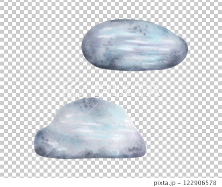 Sea rock. Pebbles for ocean design. Watercolor and marker illustration. Rock clipart for landscape design and nature scenes. Hand drawn isolated art. Geological minerals drawing. Road construction. 122906578