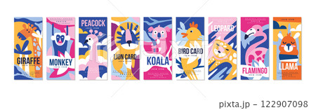 Bird and Animal Poster Original Design Vector Template Set 122907098