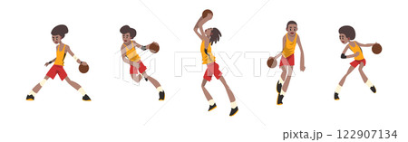 Man Basketball Player Wear Uniform in Different Pose with Ball Vector Set 122907134
