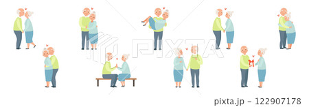 Elderly Couples in Love with Senior Man and Woman Romantic Loving Relations Vector Set 122907178