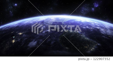 Astronaut Floating in Deep Space with Earth Visible in Background 122907352