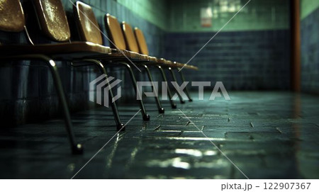 Cluttered and Dirty Hospital Waiting Room with Empty Chairs Cluttered and Dirty Hospital Waiting Room with Empty Chairs 122907367
