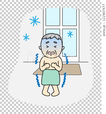 老人在洗澡前在寒冷的更衣室裡瑟瑟發抖 老人在洗澡前在寒冷的更衣室裡瑟瑟發抖 122907477