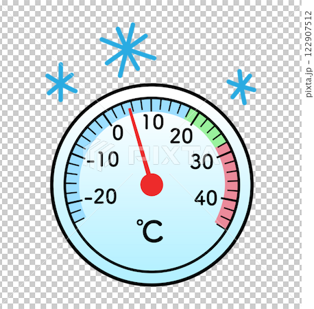 Analog thermometer showing low temperature Analog thermometer showing low temperature 122907512