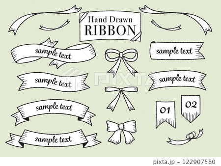 手描きリボンフレームセット 手描きリボンフレームセット 122907580