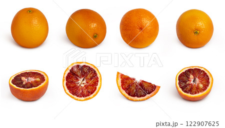 Sicilian red blood orange collection isolated on white Sicilian red blood orange collection isolated on white 122907625