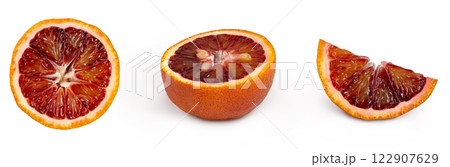 Sliced red blood orange isolated on white 122907629