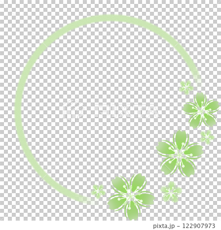 Green cherry blossom and round frame 122907973