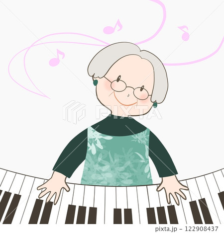 シニアがピアノを弾いているイラスト 122908437