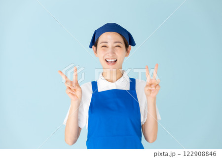 女性　エプロン　パート　アルバイト　Wピース 122908846