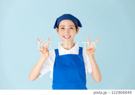 女性　エプロン　パート　アルバイト　Wピース 122908849