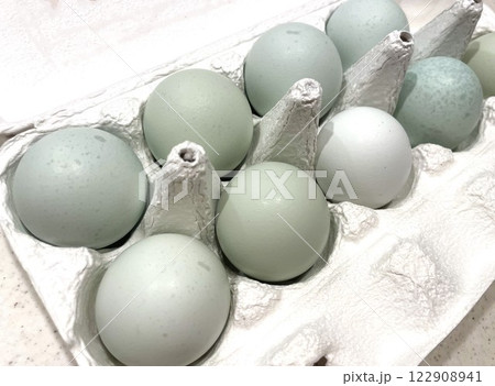 幸せの青い卵と言われる珍しい鶏卵（アローカナ）1 122908941