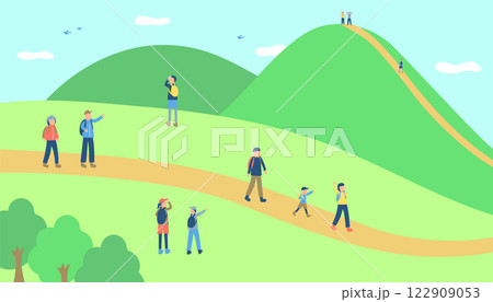 ハイキングをする人のイラスト 122909053